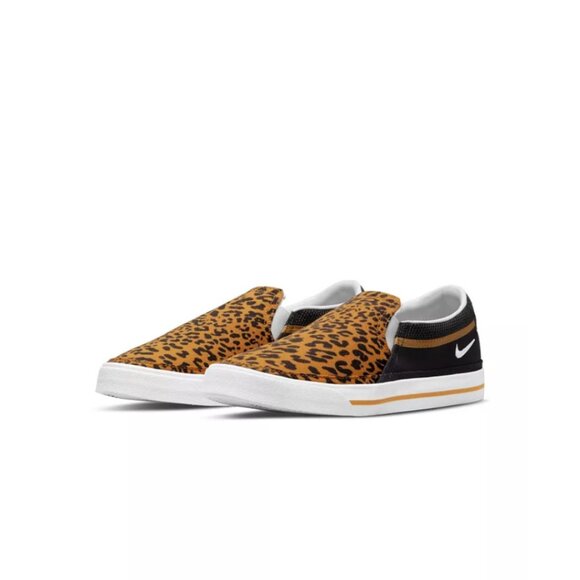 Nike Sz. 9.5 Court Legacy Leopard Slip-On Casual Sneakers in Black/Wheat/White - Picture 2 of 16
